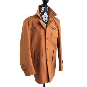 Men's Classic Preppy Orange Brown Wool Blend Trench Overcoat Peacoat - 3XL